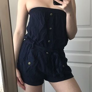 Navy button up romper